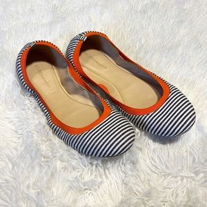 BCBGeneration Navy and White Striped Ballet Flats with Orange Trim